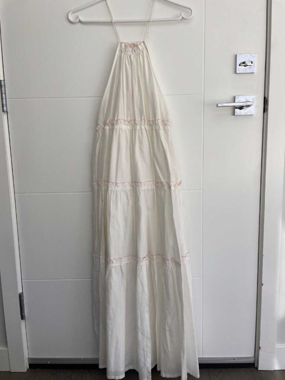 Club Monaco Tiered Halter Maxi Dress Ivory Tassel Tie — XS